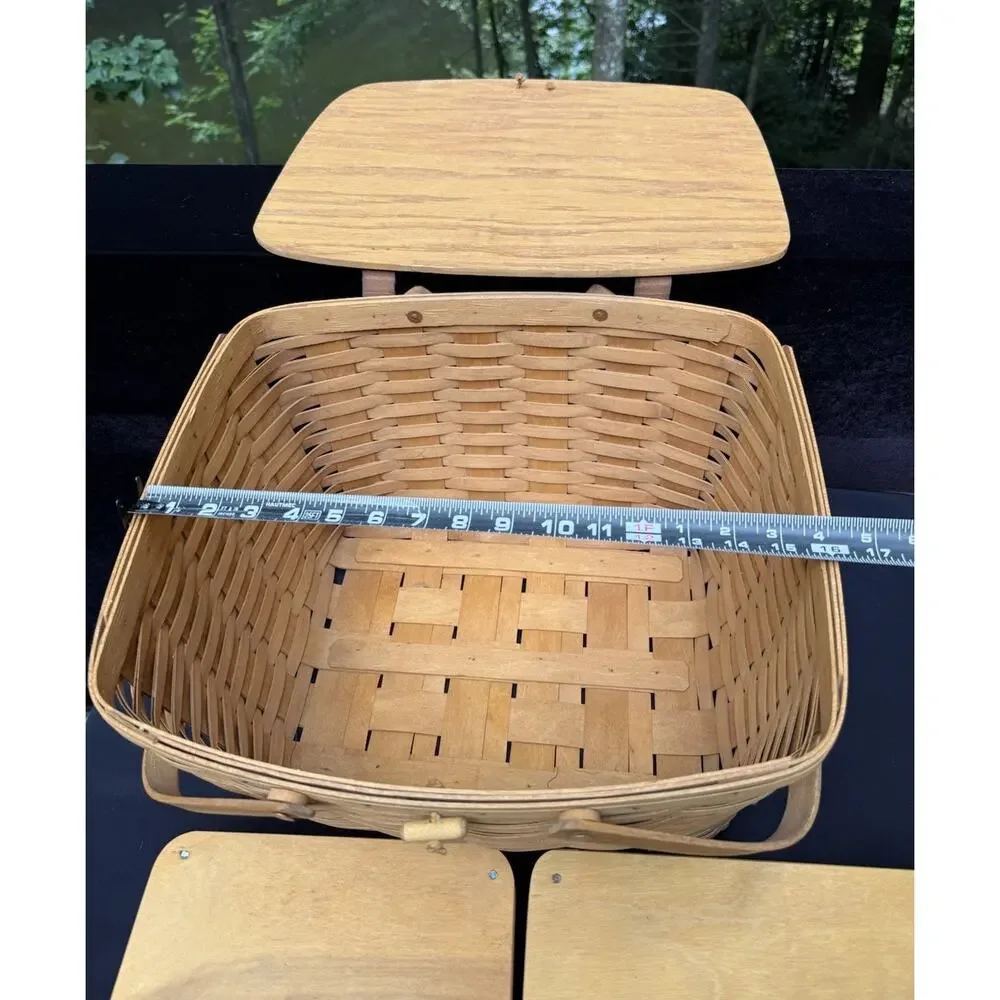 Longaberger 1997 Large Picnic Basket 10324 W/ 2 Risers Swing Handles